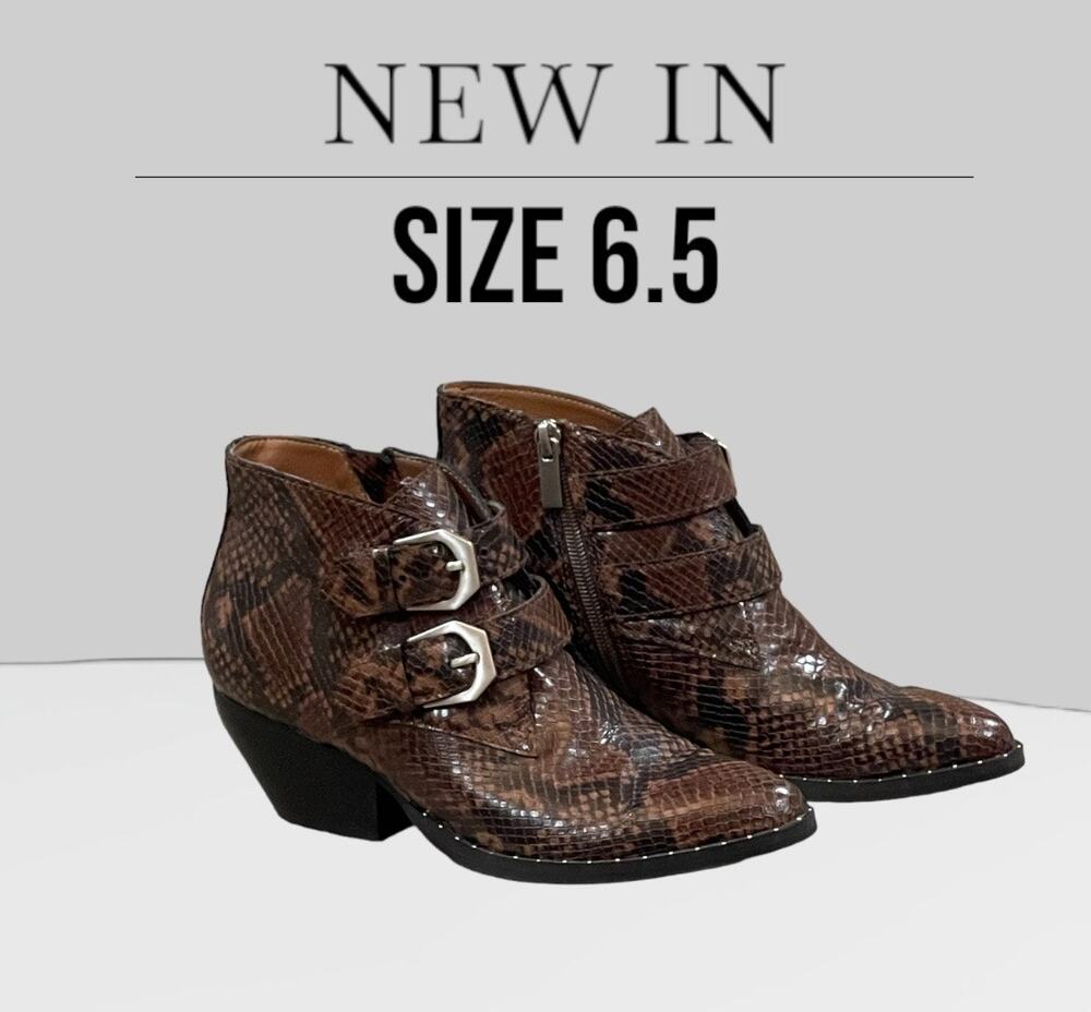 Treasure & Bond Harper Embossed Snake Bootie Brown Chocolate Sz 6.5